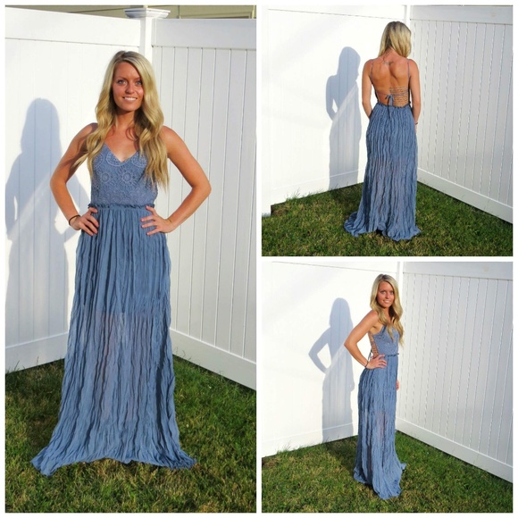 Dresses & Skirts - Dusty blue backless maxi dress